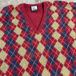 Clan Douglas Nordstrom Mens XXL Cranberry Argyle VNeck Cashmere Scotland Sweater